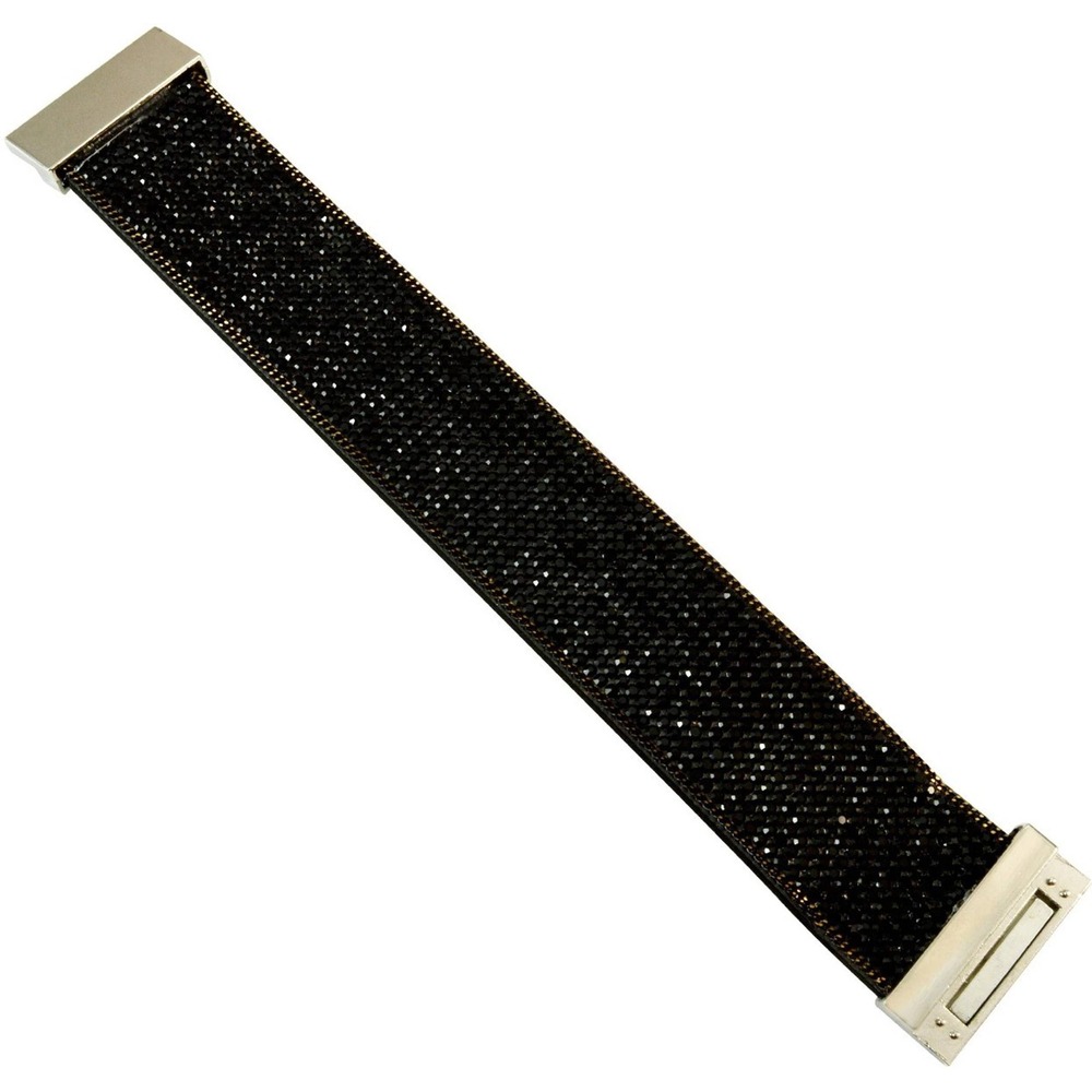 Black Crystal Wide Cuff Bracelet Gold Magnetic Clasp Statement‎ Jewelry 8 Inch
